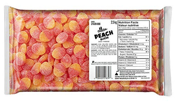 Allan Candy Sour Peach Slices, 2.5kg/5.5lbs., Bag,.