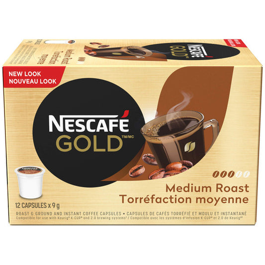 Nescafe Gold Medium Roast Coffee Pods, 12 capsules .