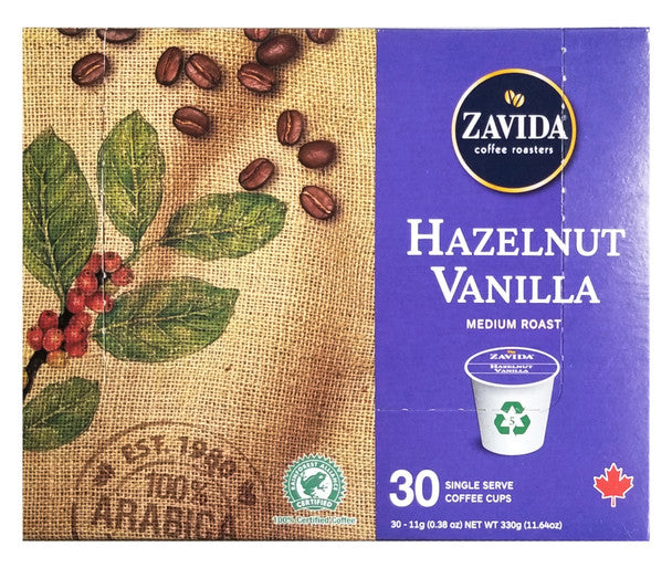 Get Zavida Hazelnut Vanilla Medium Roast Coffee, K-Cups, 30 Count, 330g/11.64oz