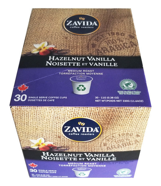 Grab Zavida Hazelnut Vanilla Medium Roast Coffee, K-Cups, 30 Count, 330g/11.64oz