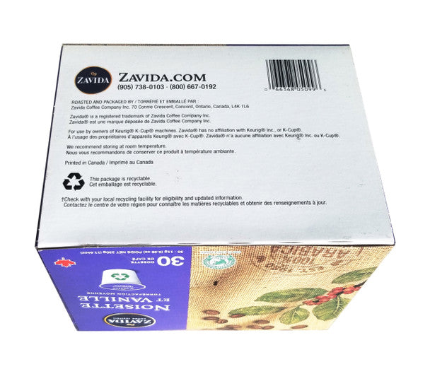 Zavida Hazelnut Vanilla Medium Roast Coffee, K-Cups, 30 Count, 330g/11.64oz Package Info