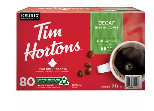 Buy Tim Hortons Single-serve Decaf 80 K-Cup Pods, 840g/29.6oz