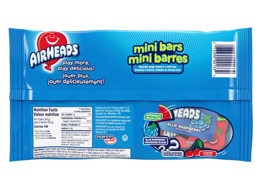 Airheads Candy Mini Bars, Assorted Flavors, 340g/11.9 oz. Bag .