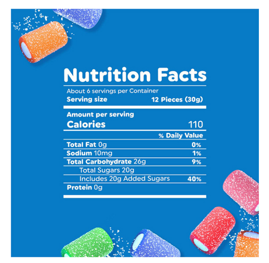 Airheads Candy Soft Filled Bites Assorted Flavors 170g/5.9oz Nutritional Information