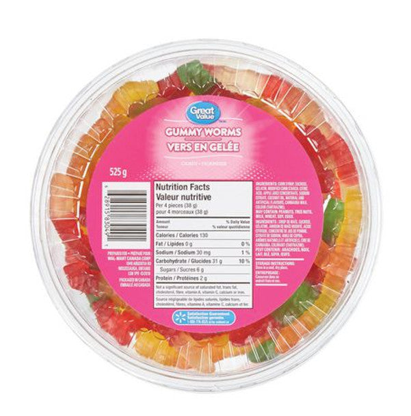 Great Value, Tub of Gummy Worms, 525g/1.2lbs, .