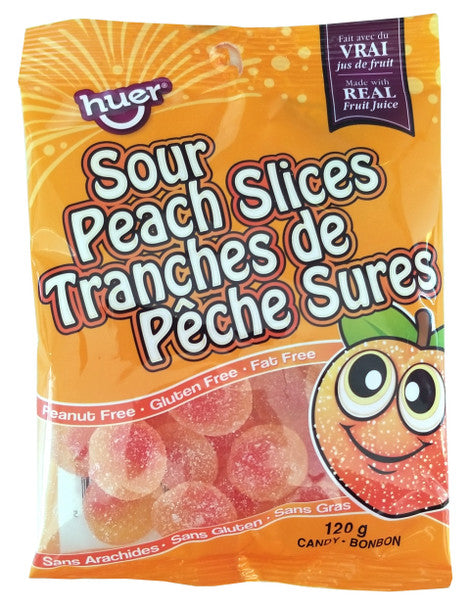 Huer Sour Peach Slices Gummy Candy, 120g/4.2 oz., Peg Bag, .
