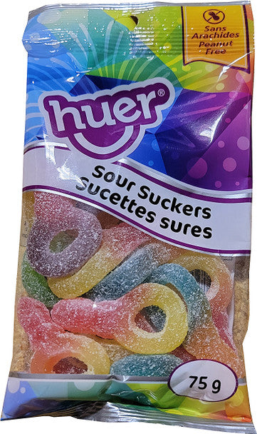 Huer Sour Suckers Gummy Candies, 75g/2.6 oz., Peg Bag, .