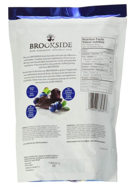 Brookside Chocolate Acai & Blueberry Chocolates - 850g/30oz Pack Back Side Nutritional Info