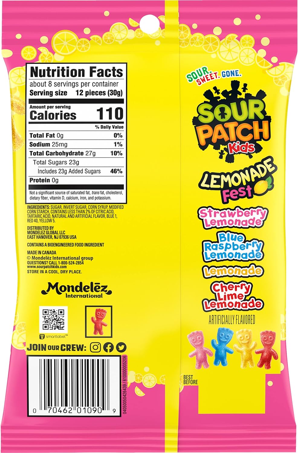 SOUR PATCH KIDS Lemonade Fest Soft & Chewy Candy, 8.02 oz Bag