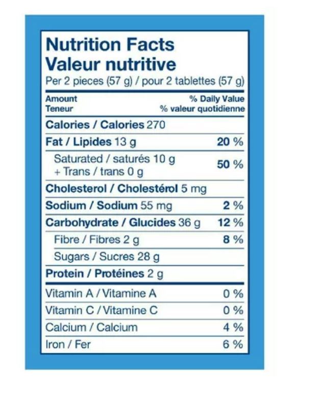 Cadbury Bounty Chocolate 4 Pack 228 Grams 10.15 Ounces Nutritional Information