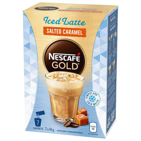 Nescafe Iced Latte, Salted Caramel, Instant Coffee Sachets, 7ct x 14g .