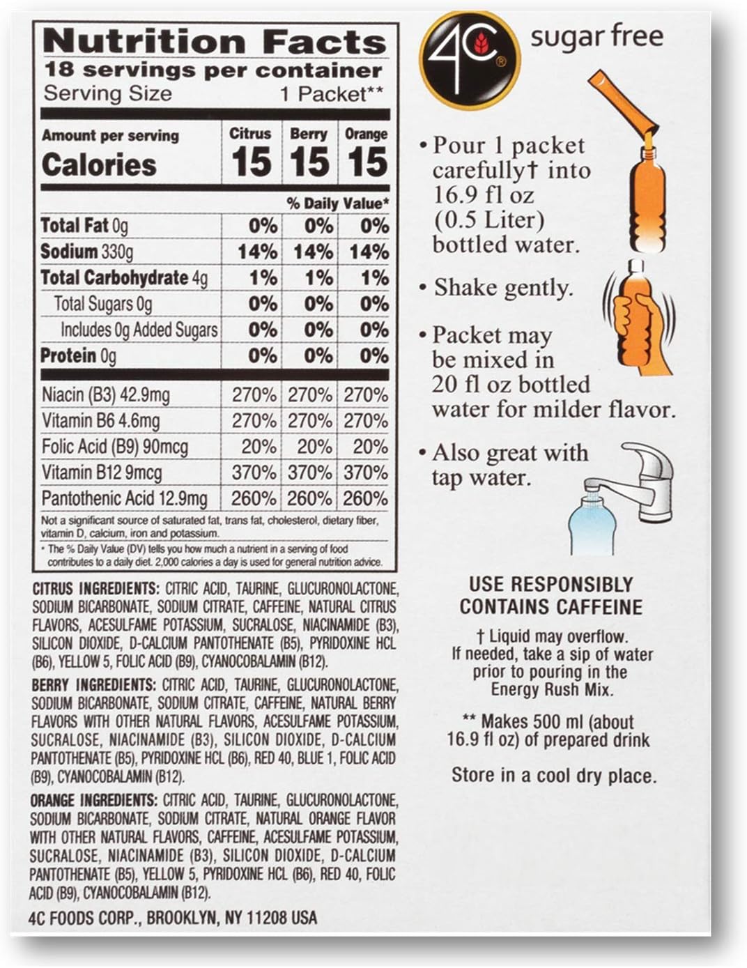 4C Totally Light Bonus Variety Pack, Energy Rush, 18-Count Boxes (Pack of 3) - 4.98oz/141g Nutritional Information