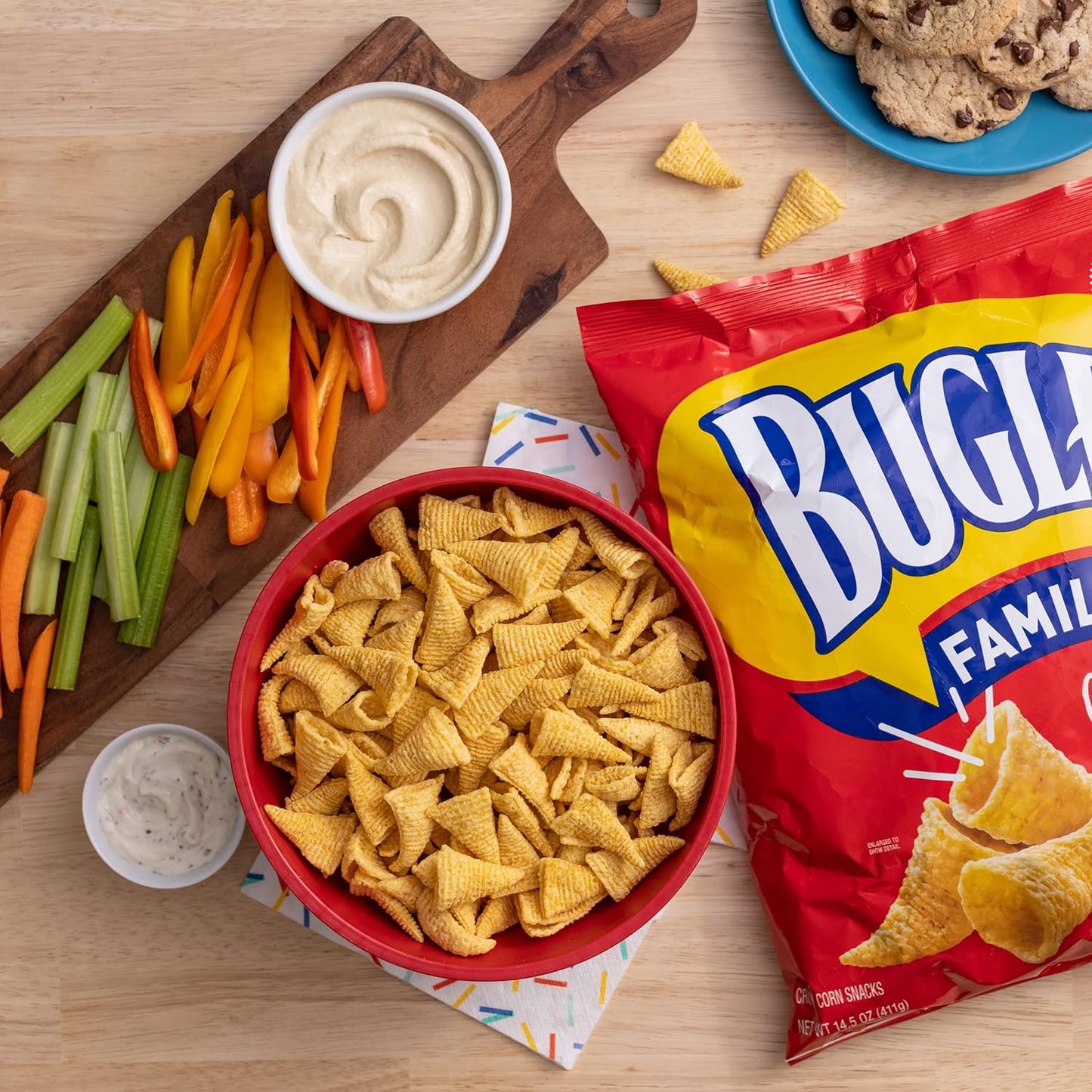 Bugles Crispy Corn Snacks, Original Flavor, Family Size Snack Bag, 411g