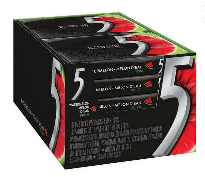 Wrigley 5 Prism Electric Watermelon Gum, 10ct x 15pcs