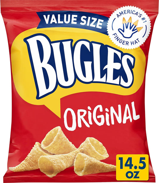 Bugles Crispy Corn Snacks, Original Flavor, Family Size Snack Bag, 411g
