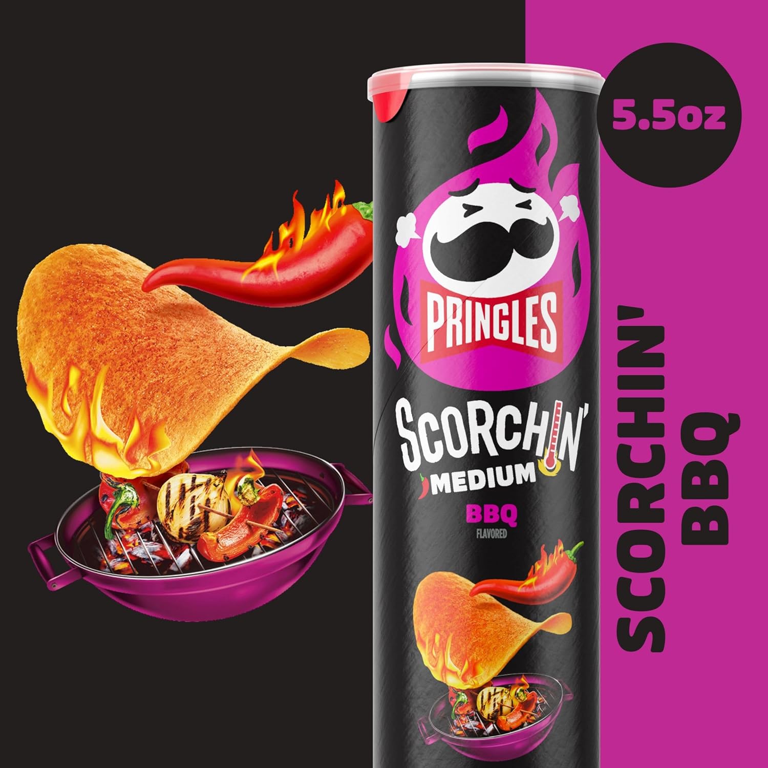 1 Tube x Pringles Scorchin BBQ Potato Crisps - Rare Chips - Limited Qty - Once You Pop, You Can't Stop