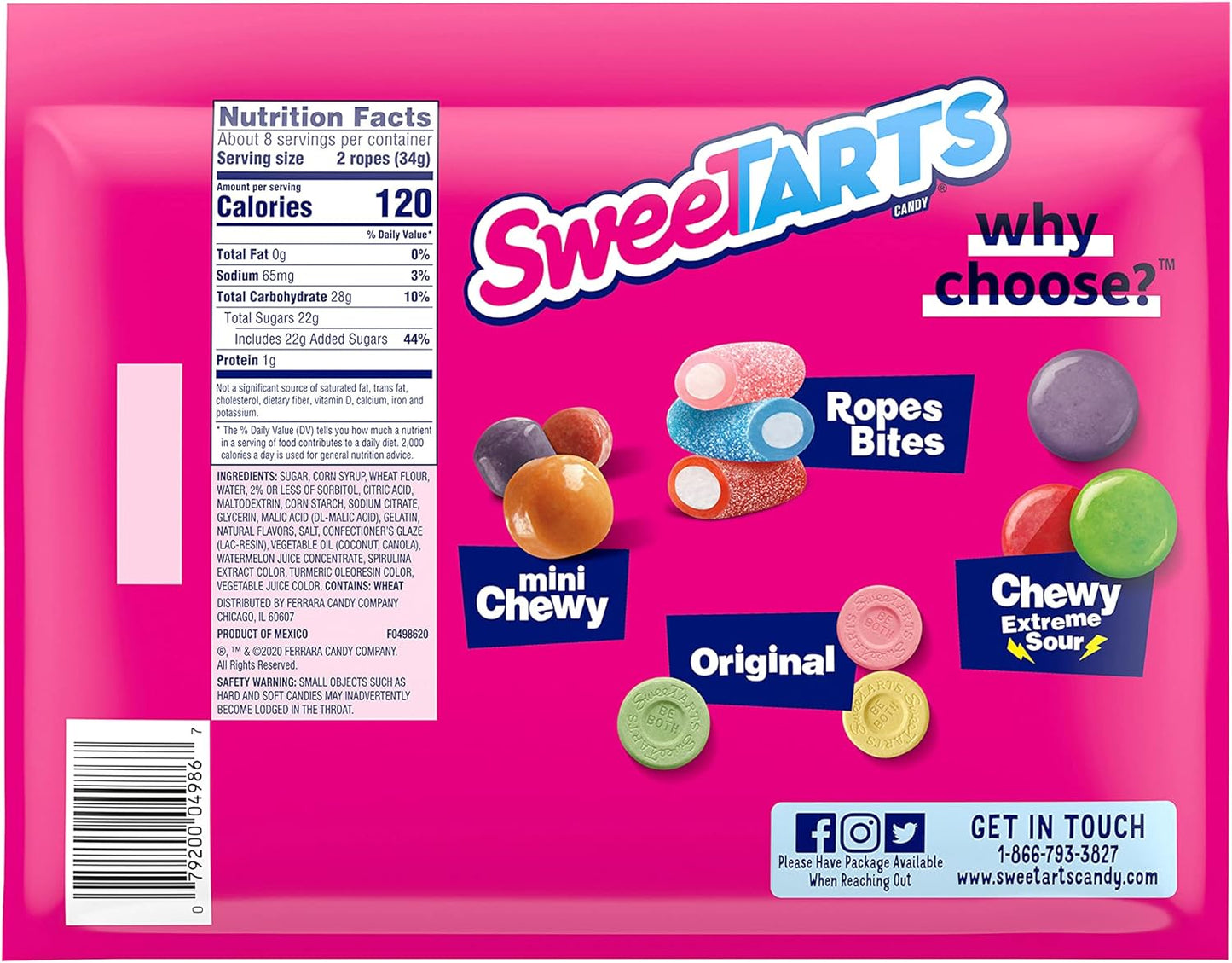 SweeTARTS Watermelon Berry Collision Ropes Candy, 9 oz