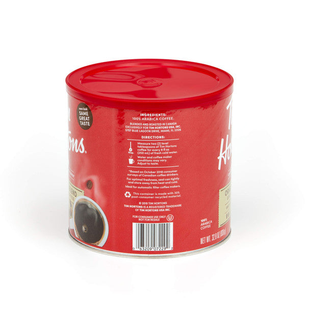 Tim Hortons 100% Arabica Medium Roast Coffee - 930g/33oz (Canadian) Back Side Jar Information