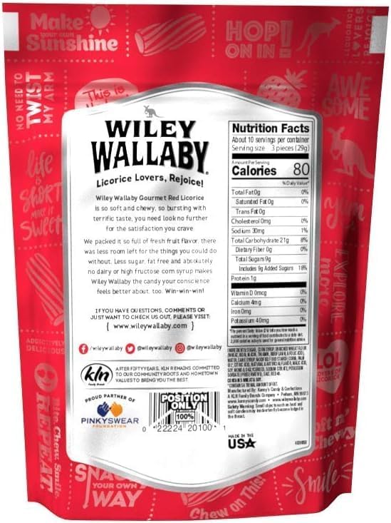 Wiley Wallaby Licorice - CLASSIC RED - Natural Strawberry Flavored Liquorice Candy 10oz 1PACK