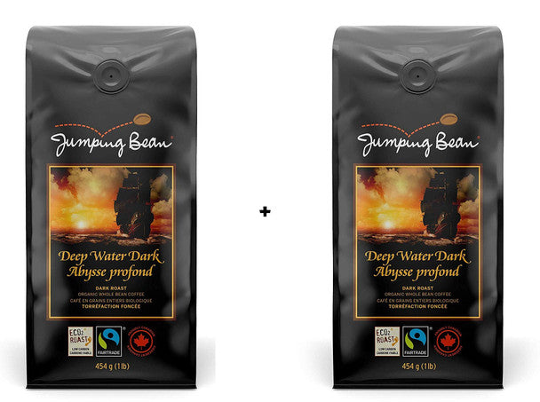Jumping Bean Deep Water Roast Fairtrade Organic Whole Bean Coffee, Dark Roast, 454g/1lb., 2pk.,.