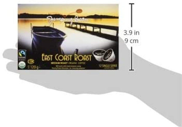 Jumping Bean East Coast Medium Roast Ground Organic Coffee Keurig Pods, 120g/4.2 oz., 12ct .