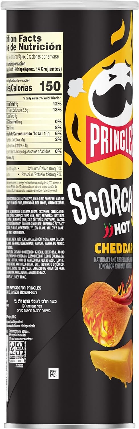 Pringles Scorchin' Cheddar Potato Crisps Chips, 5.5 oz