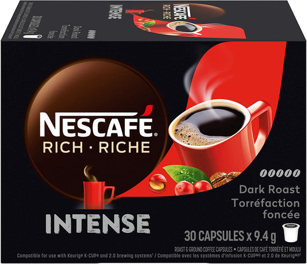 Nescafé Rich Intense Dark Roast Coffee, K-Cups, 30 Count, 1 Box .