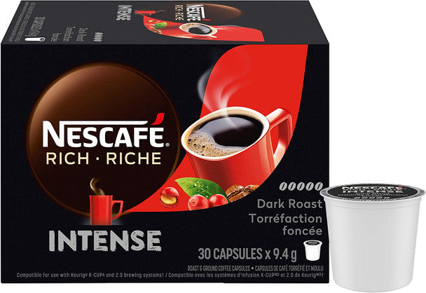 Nescafé Rich Intense Dark Roast Coffee, K-Cups, 30 Count, 1 Box .