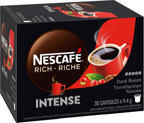 Nescafé Rich Intense Dark Roast Coffee, K-Cups, 30 Count, 1 Box .