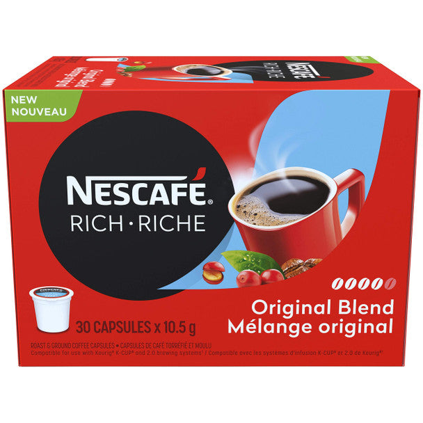 NESCAFE Rich Original Roast & Ground Coffee Capsules, K-Cup Compatible Pods, 30 Capsules .