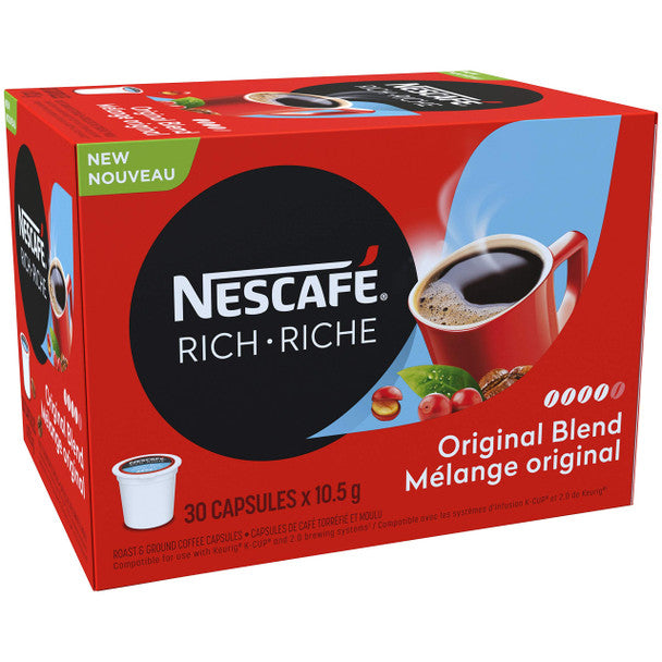 NESCAFE Rich Original Roast & Ground Coffee Capsules, K-Cup Compatible Pods, 30 Capsules .