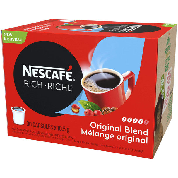 NESCAFE Rich Original Roast & Ground Coffee Capsules, K-Cup Compatible Pods, 30 Capsules .