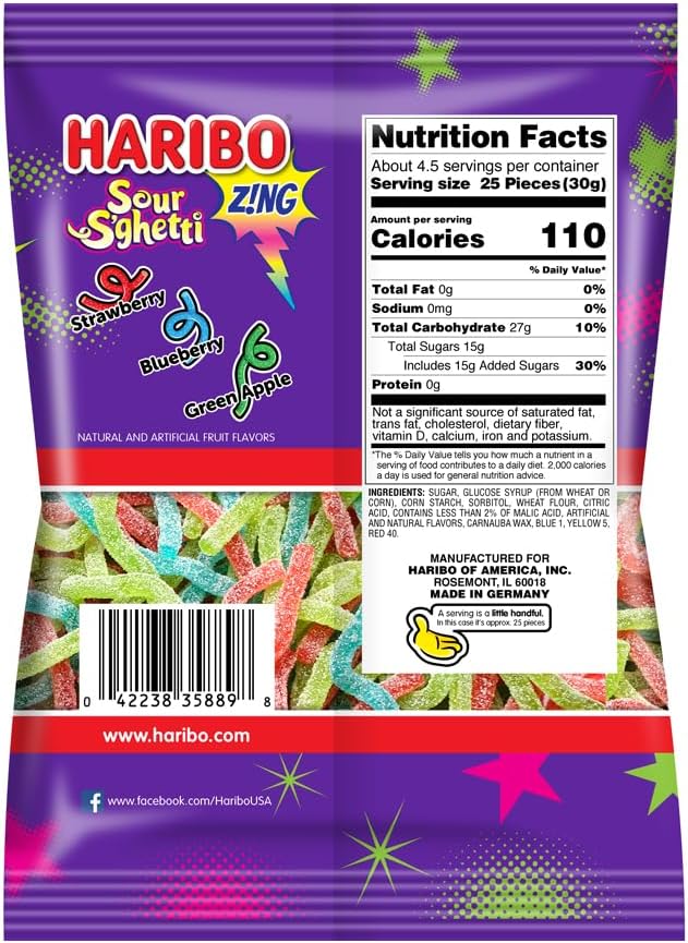 Haribo Sour Spaghetti, 5 Oz Bags (Pack of 12)