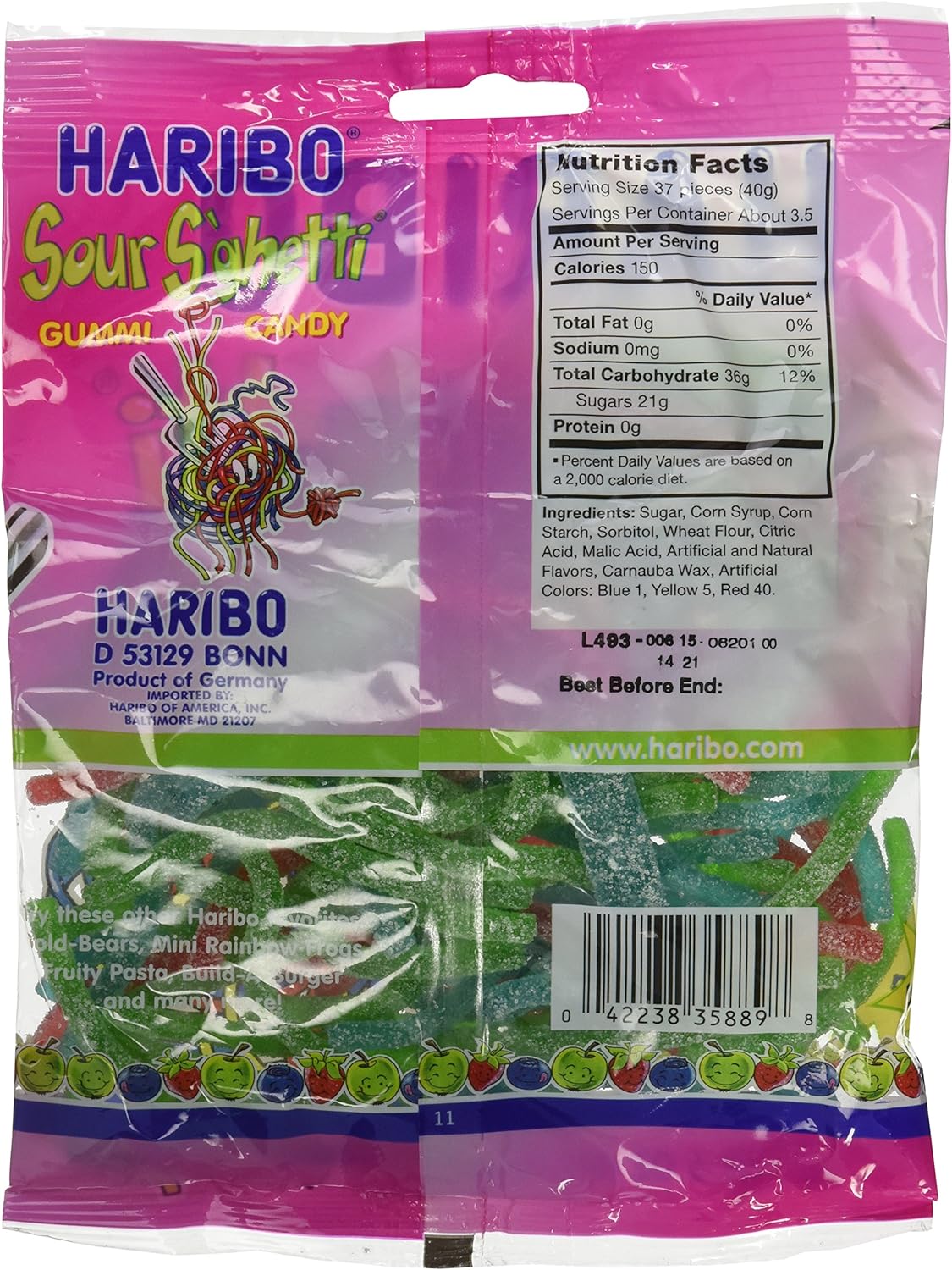 Haribo Sour Spaghetti, 5 Oz Bags (Pack of 12)