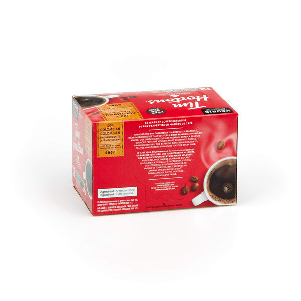 Tim Hortons 100% Dark Roast Medium Colombian Single Serve K-Cups, Package Back Side Information