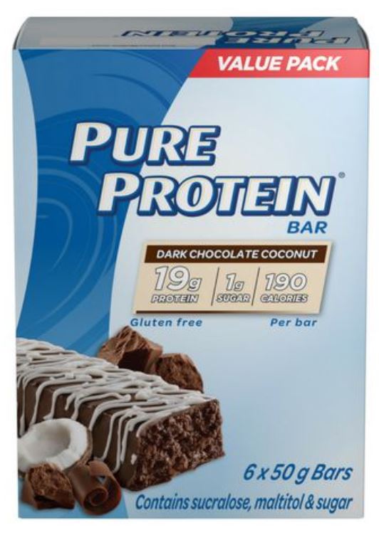 Pure Protein Bars, Gluten Free, Dark Chocolate Coconut, 50g/1.8oz., 6ct
