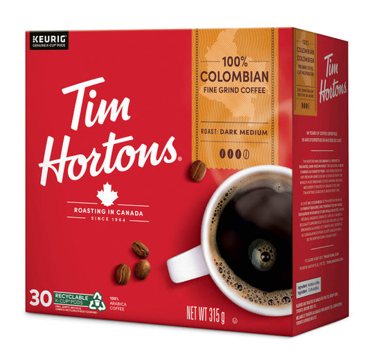 Shop Tim Hortons Colombian Coffee, Single Serve Keurig K-Cup Pods, Dark Medium Roast, 30 Count .