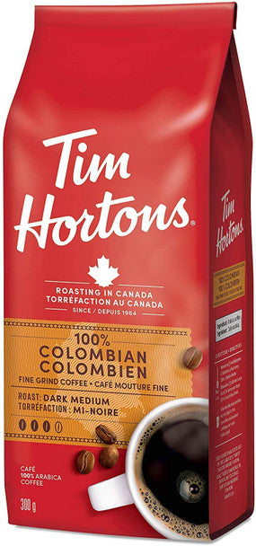 Tim Hortons Colombian, Fine Grind Coffee, Dark Medium Roast, 300g/10.6oz,