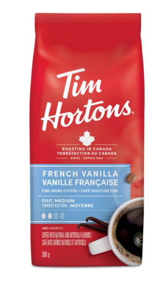 Tim Hortons French Vanilla Light Medium Roast Coffee 300 grams .