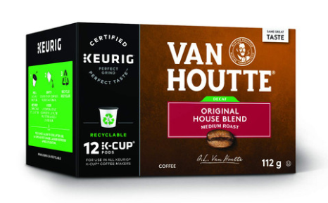 Van Houtte Decaffeinated Medium Roast Coffee, 12-Count K-Cups for Keurig Brewers