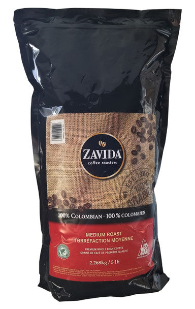 Buy Zavida 100% Colombian, Medium Roast, Premium Whole Bean Coffee, 2.268kg/5 lbs. Bag