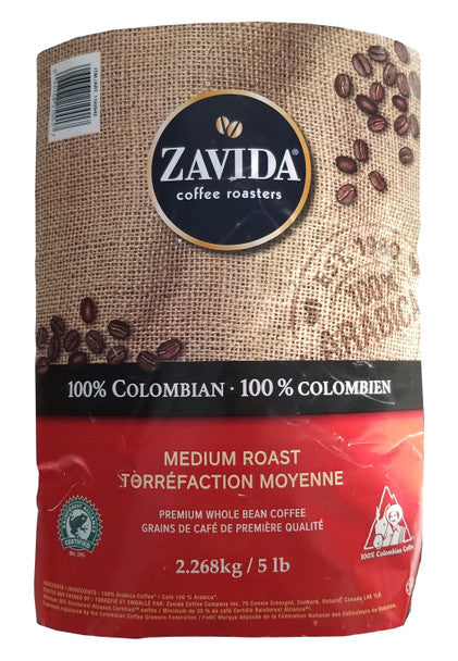 Order Zavida 100% Colombian, Medium Roast, Premium Whole Bean Coffee, 2.268kg/5 lbs. Bag