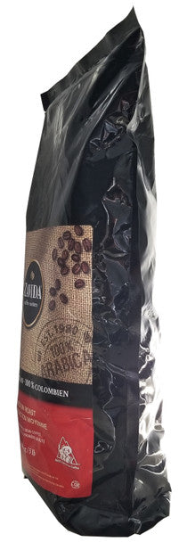 Zavida 100% Colombian, Medium Roast, Premium Whole Bean Coffee, 2.268kg/5 lbs. Bag Package Side Look