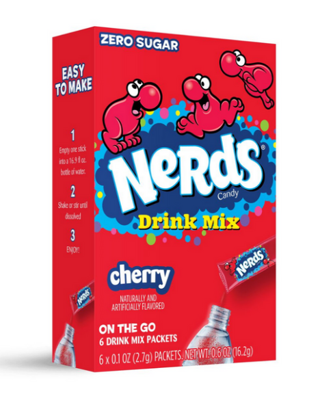 Nerds Zero Sugar Cherry Drink Mix, 6 packets, 16g/0.6 oz. Box .