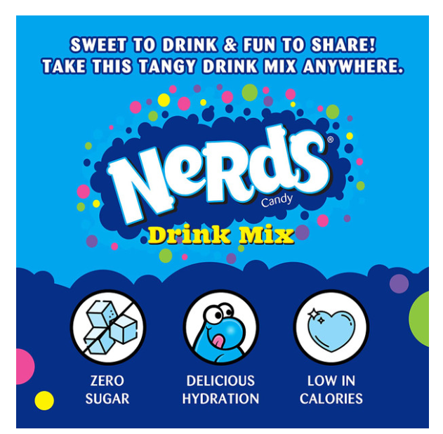 Nerds Zero Sugar Cherry Drink Mix, 6 packets, 16g/0.6 oz. Box .