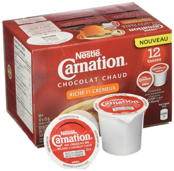 Order Carnation Rich & Creamy Hot Chocolate, KEURIG K-CUP Compatible Pods, 12x15g (12 K-Cups)