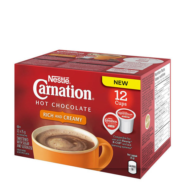 Purchase Carnation Rich & Creamy Hot Chocolate, KEURIG K-CUP Compatible Pods, 12x15g (12 K-Cups)