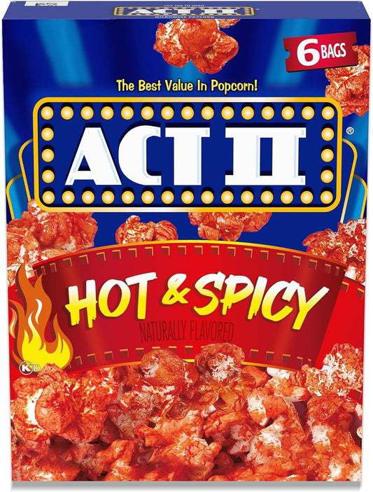 Act II Hot and Spicy Microwave Popcorn 6 bags (2 boxes for a total of 12 popcorn bags)