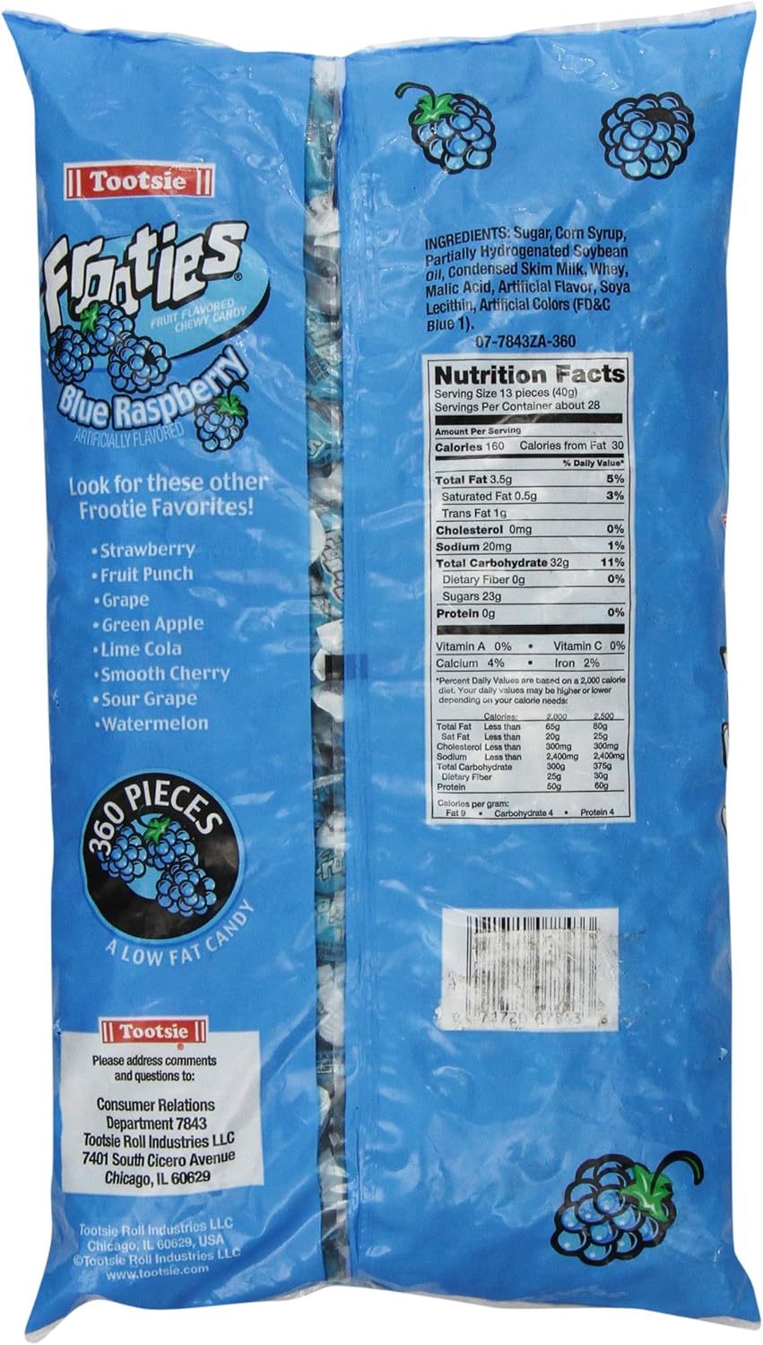 Frooties 360 Piece Bag Blue Raspberry (Net Wt. 38.8oz.)