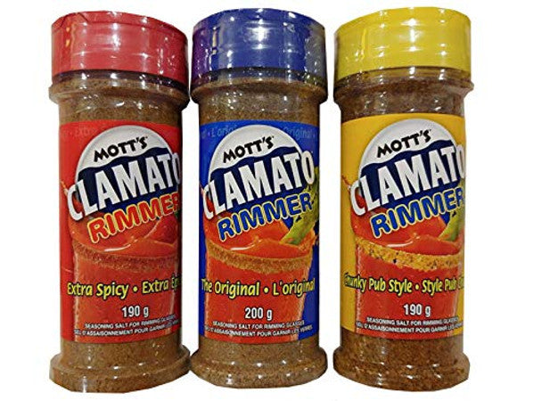 Mott's Clamato Rimmer 190g - 3 Flavours: The Original, Chunky Pub-Style & Extra Spicy (1 of Each; Total of 3 Containers) .